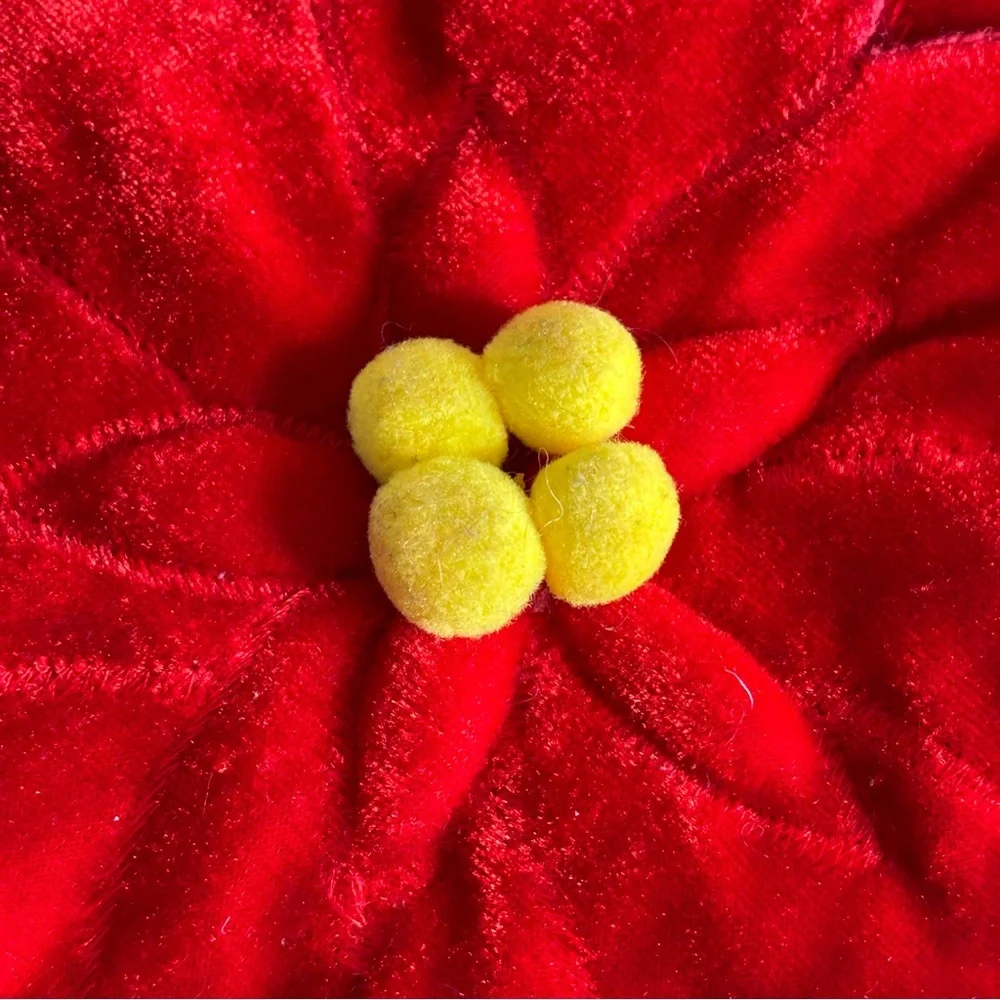 MCM Set 2 Christmas Poinsettia Throw Pillows Velour Velveteen Yellow Ball Fringe